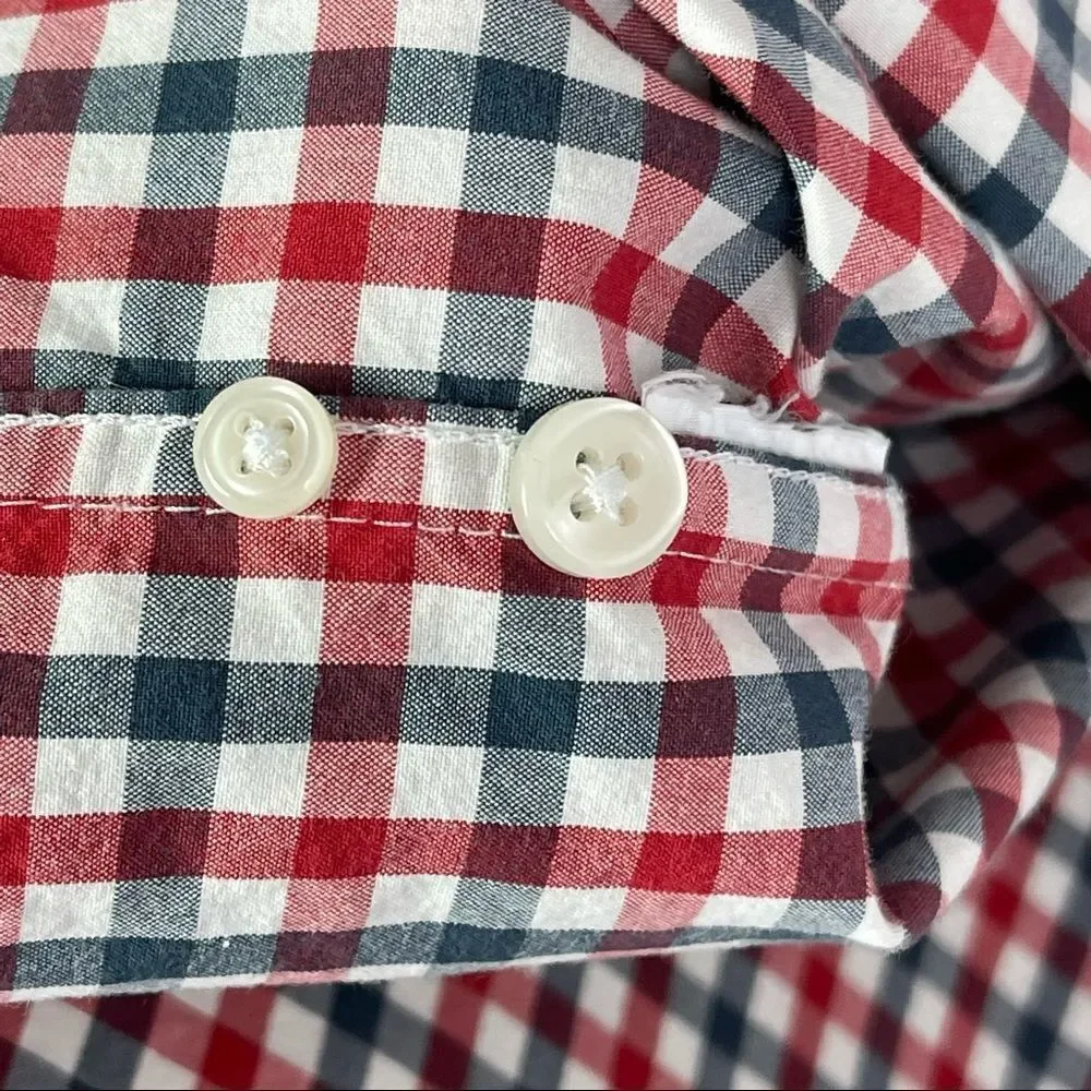 J. Crew red/white/blue plaid button down, medium